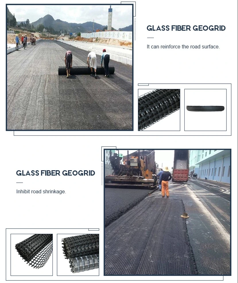 CE ISO9001 ไฟเบอร์กล๊าส Geogrid สําหรับการก่อสร้างการเสริมสร้างถนนทางเดิน 2