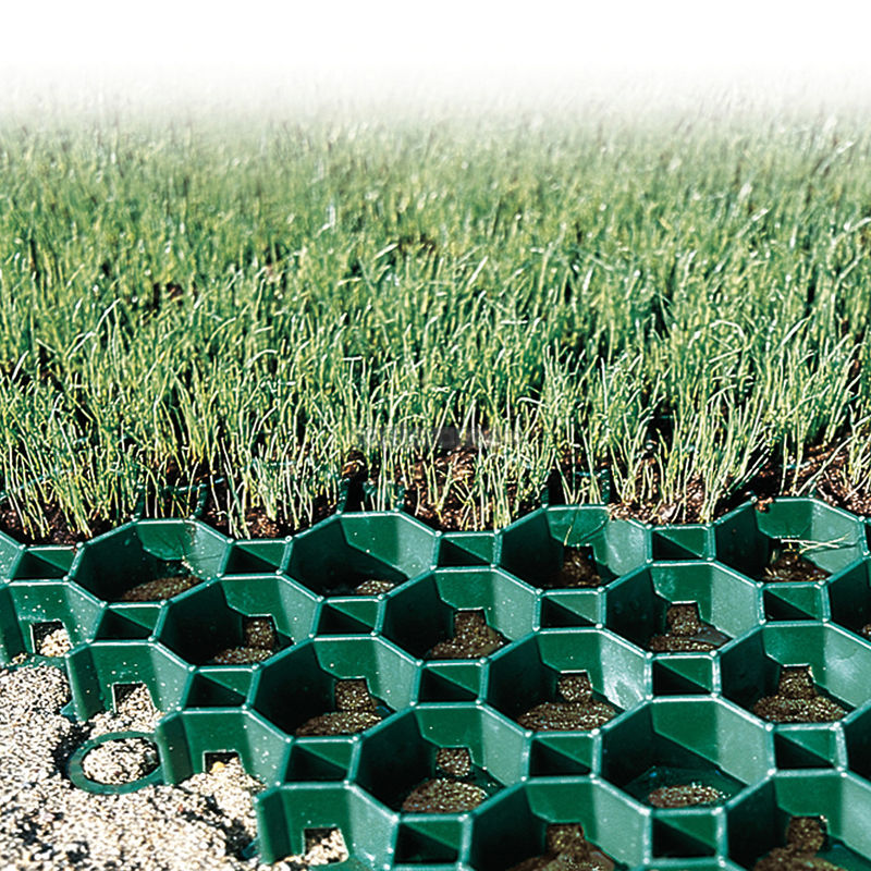 แผ่นปูพื้น HDPE พลาสติก ตารางหญ้า โพลีเอสเตอร์ Geogrid พลาสติกสำหรับลานจอดรถ ทางออกฉุกเฉิน ขายส่ง ภูมิทัศน์ Geocell พื้นดิน กริดลานกรวด